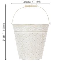 tételeket Dekoratív vödör, fehérre meszelt, füllel, Ø20,5cm, fém virágtartó dekorációval