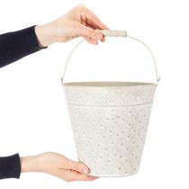 tételeket Dekoratív vödör, fehérre meszelt, füllel, Ø20,5cm, fém virágtartó dekorációval