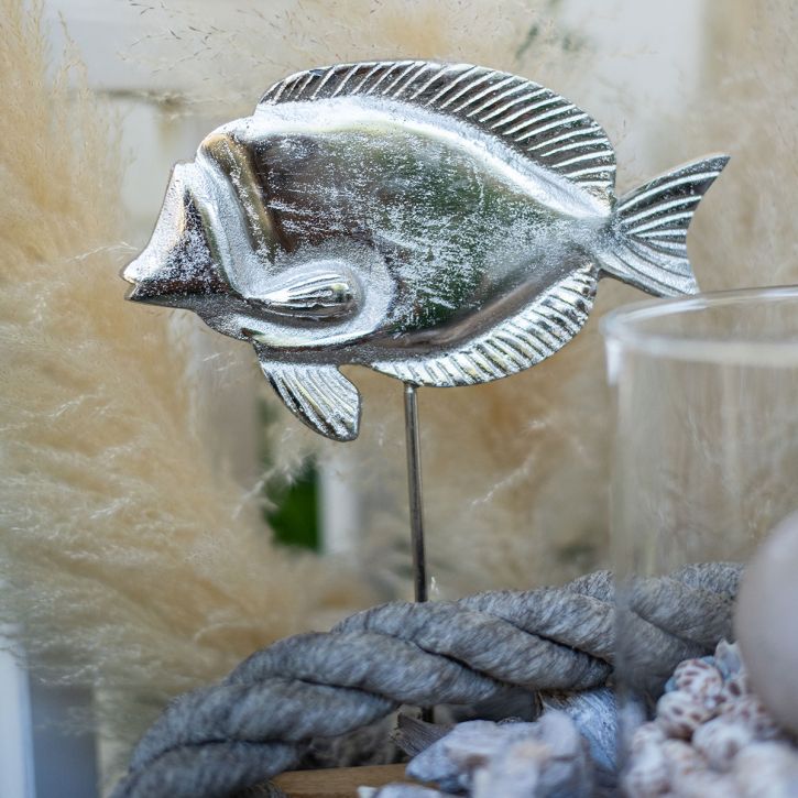 tételeket Díszhal, tengeri dekoráció, hal ezüst fémből, natúr szín H28,5cm
