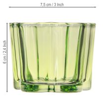 tételeket Dekoratív üveg teamécses tartó virágforma zöld Ø7,5cm H6cm 6db