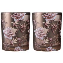 tételeket Dekoratív üveglámpás pünkösdi rózsa mintával, ezüstbarna, M12.5cm, 2 db