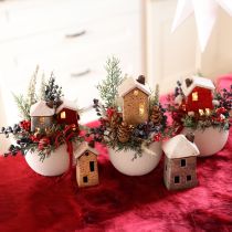 tételeket Dekoratív kerámia házikó krémvörös szürke 10/12/13,5 cm 3 darab