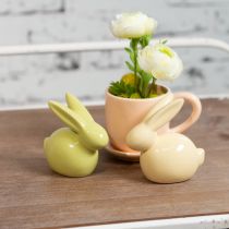 tételeket Dekoratív Nyúl, Sárga, Zöld, Barna, Modern Kerámia Figura Húsvétra, 8.5cm, 3 Darab