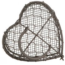 tételeket Díszes drótból készült szív tölteléknek, vintage szürke, 14 x 13,5 cm