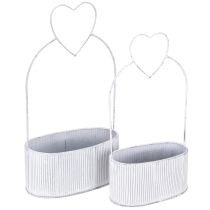 tételeket Dekoratív tál ovális fém szívvel fehér 20/16cm 2 db-os készlet