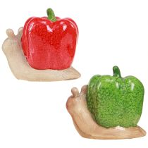 tételeket Dekoratív csiga kerámia paprika piros zöld H10cm 2 db