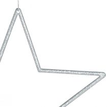 tételeket Dekoratív Ezüst Csillagok, Csillámos Karácsonyfa Díszek, 18 cm, 8 Darab, Karácsonyfa Dísz