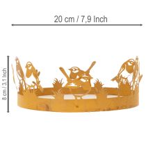 tételeket Dekoratív tálca, asztaldísz madarakkal, tavaszi dekoráció, rozsdás fém, Ø20cm M8.5cm