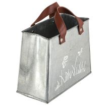 tételeket Dekoratív táska, ezüst, fehér, barna, fém, virágcserép, H22cm, 2 darab