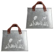 tételeket Dísztáska ezüst fehér barna fém cserepes L22cm 2db