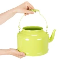 tételeket Dekoratív fém teáskanna, almazöld - virágcserép - Ø20cm M15cm - sokoldalú kerti dekoráció és ajándékötlet