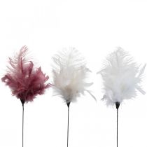 Dekoratív tollak a pálcán madártoll fehér/krém/szürkés rózsaszín 3 db