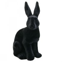 Nagy húsvéti nyuszi dekoráció, fekete bolyhos kerámia 42,5 cm