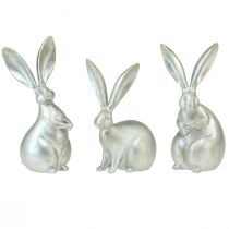 Dekoratív nyuszik ezüst díszfigurák húsvéti 17,5x20,5cm 3db