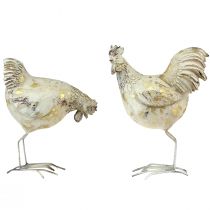 tételeket Dekoratív csirkék White Gold Rooster Tyúk Vintage L13cm 2db
