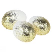 tételeket Dekoratív húsvéti tojás igazi libatojásfehérje arany csillámmal H7,5-8,5cm 10db