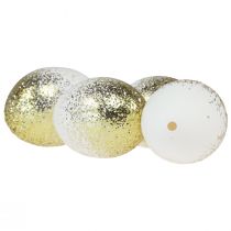 tételeket Dekoratív húsvéti tojás igazi libatojásfehérje arany csillámmal H7,5-8,5cm 10db