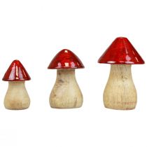 Díszgomba fa gomba piros fényű őszi dekoráció H6/8/10cm 3 db-os készlet