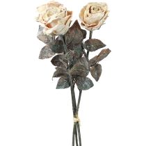 tételeket Dekoratív rózsák krémfehér mesterséges rózsák selyemvirágok antik megjelenés L65 cm 3 db-os csomag