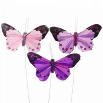 Deco pillangó dróttollas pillangók lila/rózsaszín 9,5cm 12db