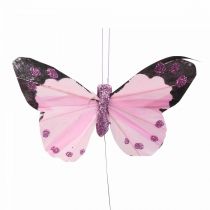 tételeket Deco pillangó dróttollas pillangók lila/rózsaszín 9,5cm 12db