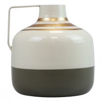 tételeket Bájos fém díszváza füllel, vintage stílusú, krém/szürke/arany, Ø16cm, M17cm, szárított virágoknak és műnövényeknek