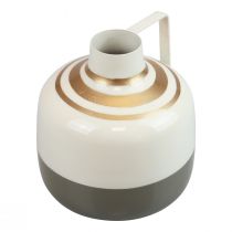 tételeket Bájos fém díszváza füllel, vintage stílusú, krém/szürke/arany, Ø16cm, M17cm, szárított virágoknak és műnövényeknek