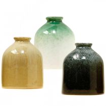 Dekoratív vázák, kerámia vázák szett kerek H9,5cm Ø8cm 3db