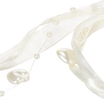 tételeket Dekoratív szalag, krém, szívek, gyöngyök, esküvői dekoráció, 10mm, 5m