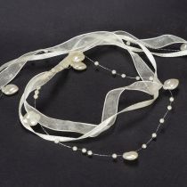 tételeket Dekoratív szalag, krém, szívek, gyöngyök, esküvői dekoráció, 10mm, 5m