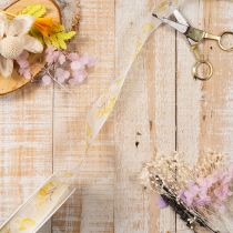 tételeket Dekoratív szalag leveles ág motívummal, organza szalag, 25 mm széles, 20 m hosszú