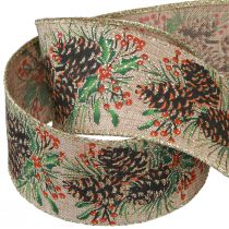 tételeket Dekoratív szalag karácsonyi kúpok széles ajándék szalag natúr 60mm 10m