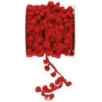 tételeket Díszítő szalag pomponokkal Pom Pom Ribbon Red 20mm 15m