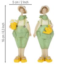 tételeket Dekoratív kertész figurák, asztaldísz, nyári, zöld/sárga, 16,5 x 5,5 cm, 2 darab