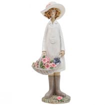tételeket Dekoratív figurák kertész dekorációs nő virágokkal fehér rózsaszín H21cm