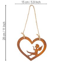 tételeket Dekoratív fém függődíszek, rozsdás felülettel, szív alakú angyalka mintával, Ø15cm, 6 darab
