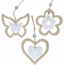 tételeket Dekor akasztó szív virág pillangó természet, ezüst fa dekoráció 6db