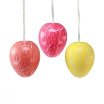 tételeket Dekoratív fogas húsvéti tojás sárga/rózsaszín/piros craquelure Ø15cm 3db