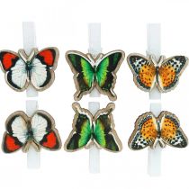 Díszkapcsos pillangó, ajándék dekoráció, rugós, pillangók fából 6db