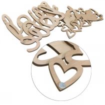 tételeket Szívek "Love" fa dekoráció natúr mágneses díszítéssel 20,5/25cm 6 db