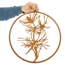 tételeket Dekoratív fémgyűrű, antikolt acél fali dekoráció, fenyőág, Ø38cm