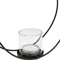 Dekoratív gyűrűs lámpás fém gyertyatartó fekete Ø28,5cm