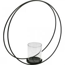 Dekoratív gyűrűs lámpás fém gyertyatartó fekete Ø35cm