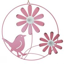 tételeket Dekoratív gyűrű fém függő dekoráció virágok rózsaszín Ø30cm 2db