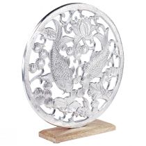 tételeket Dekoratív gyűrű fém fa alap ezüst lótusz koi dekoráció Ø32cm