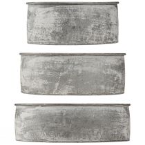 tételeket Dekoratív tál fém dugaszolható tál ovális szürke L22,5/19,5/16cm 3 db-os készlet