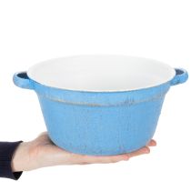 tételeket Dekoratív tál/ültetvény, kék fém, shabby chic dekoráció, Ø21cm, M10.5cm