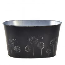 tételeket Dekoratív tál fém ovális fekete ezüst virágok 20,5×12,5×12cm
