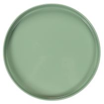 tételeket Dekoratív fémtányér, zöld, kerek talpú, virágdíszekhez való tálca, 20cm