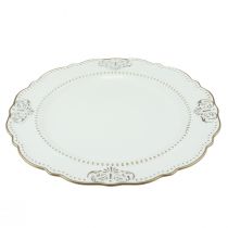 Dekoratív tányér kerek műanyag antik tányér fehérarany Ø33cm